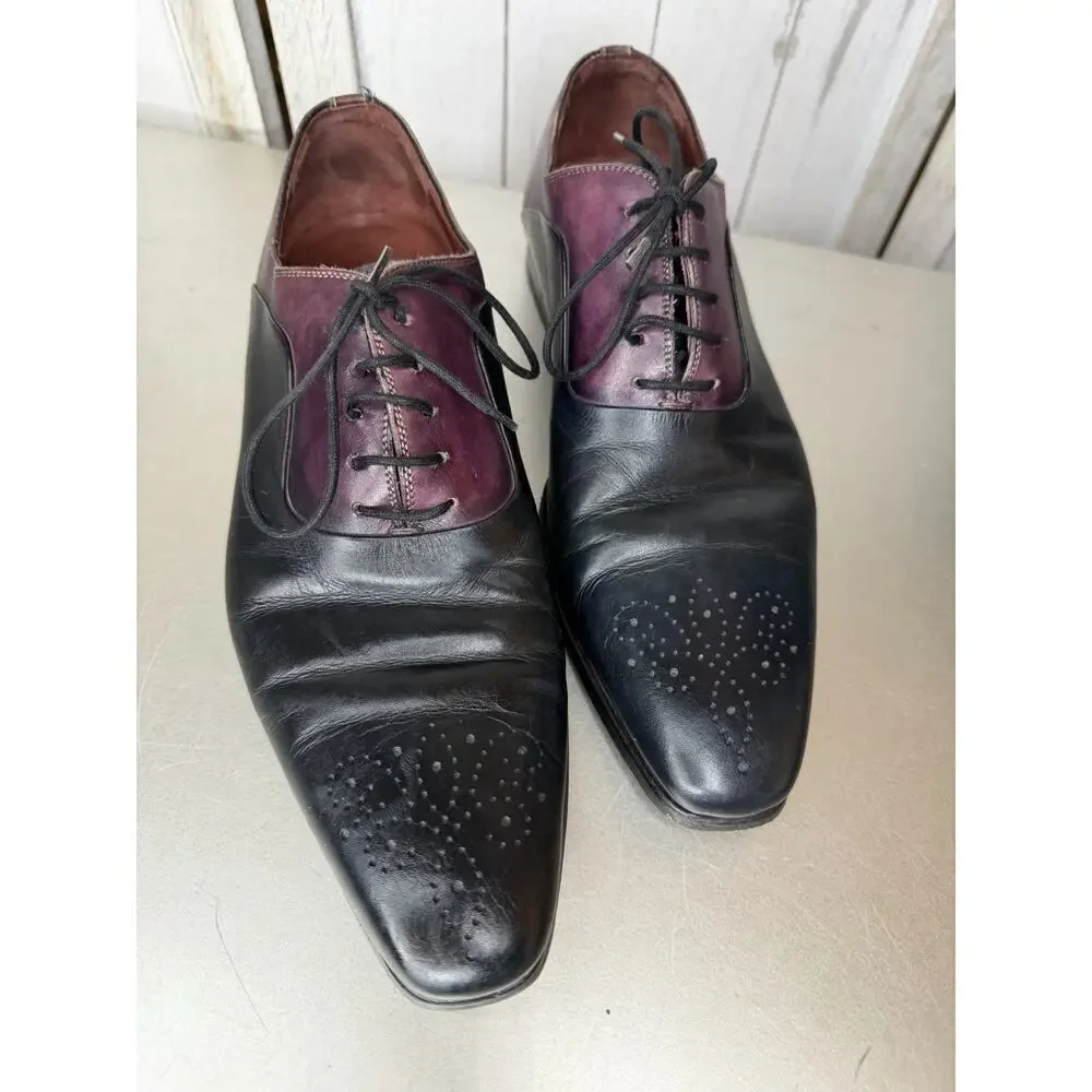 Magnanni Leather Cap Toe Oxfords Made in Spain Mens Size 7.5 Purple Black